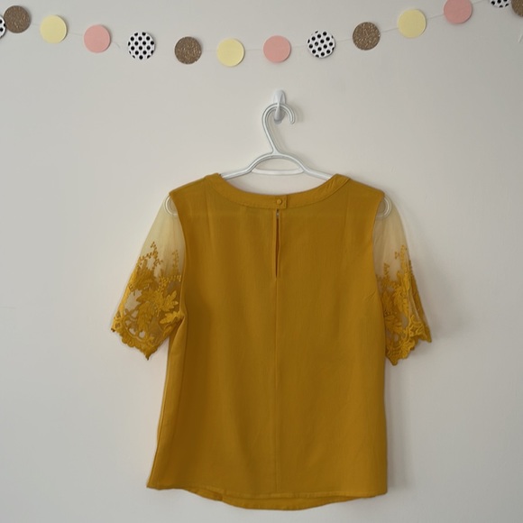 Shy Velvet Lace Sleeve Mustard Yellow Top - Picture 8 of 10